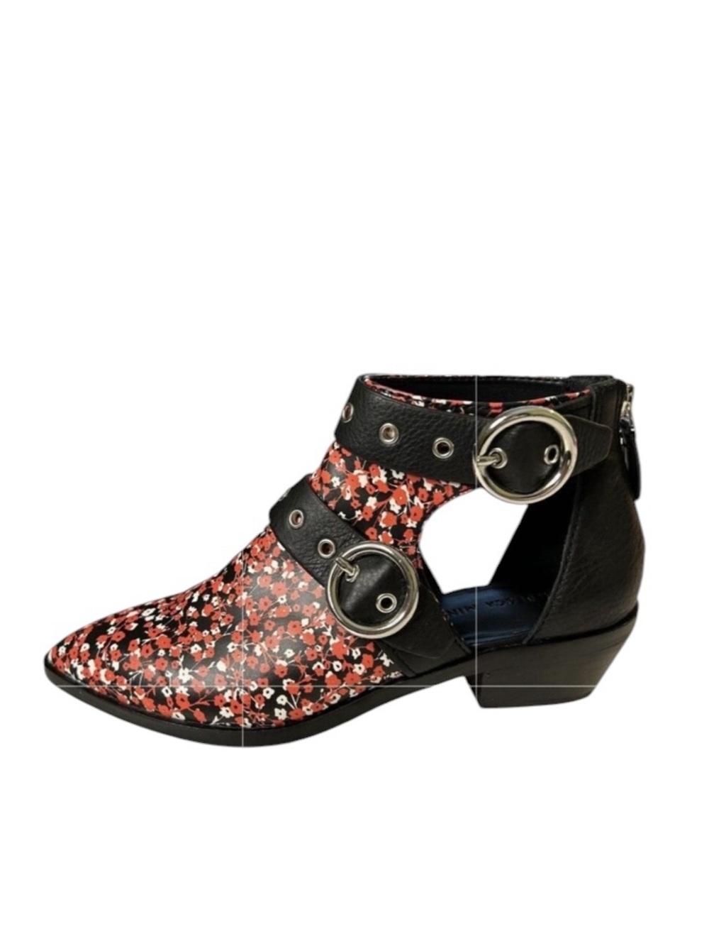Rebecca Minkoff Ankle Boots Kianna Cutout Bootie 6.5M Red Black Floral Back Zip